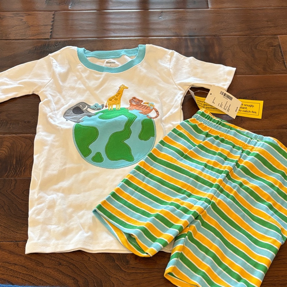 Gymboree Safari Earth White & Green Pajama Set